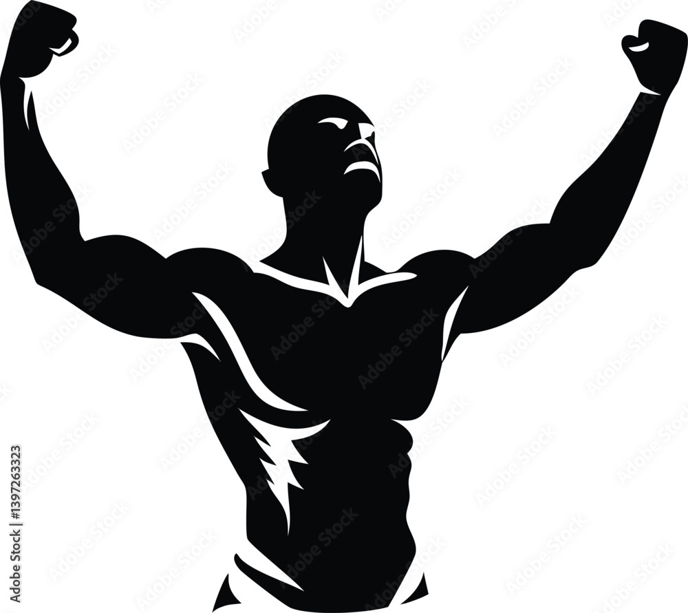 Fototapeta premium Vector illustration of a muscular woman boxer in a strong pose, showcasing strength and fitness 
