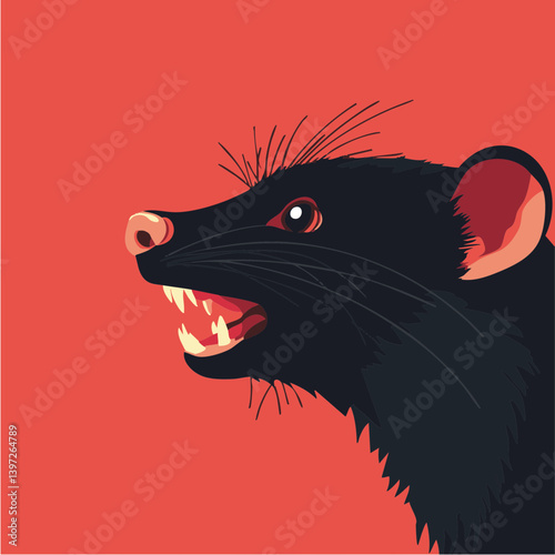 Tasmanian Devil Vector Illustration on Red Background