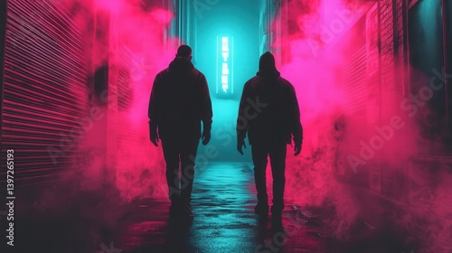 Cyberpunk black market dealing with stolen AI chips, shady traders exchanging digital currency under neon lights