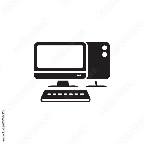 "Flat Orange Desktop Computer Icon – Monitor and CPU Vector"

