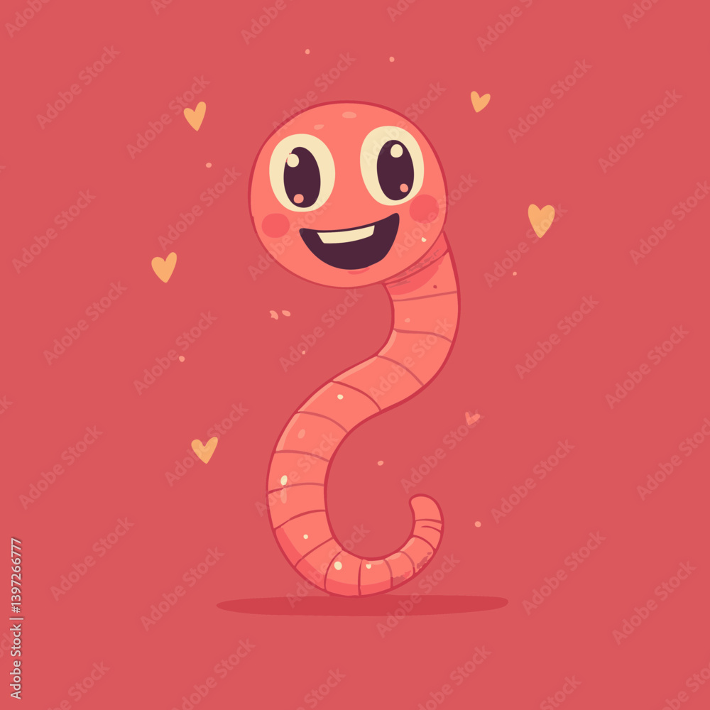 Fototapeta premium Happy Cartoon Worm with Hearts