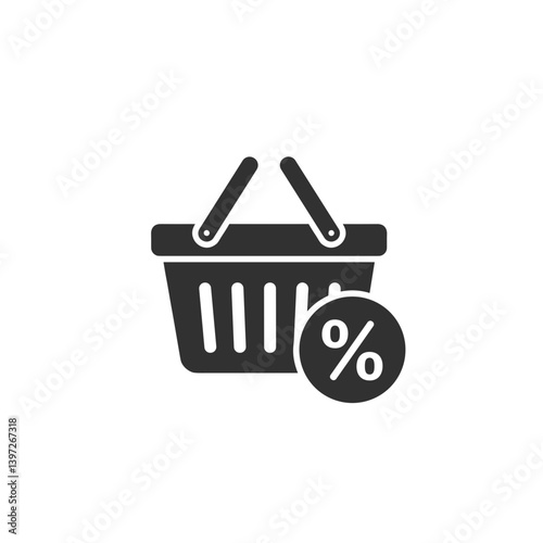 Shopping basket with discount symbol on a simple background  