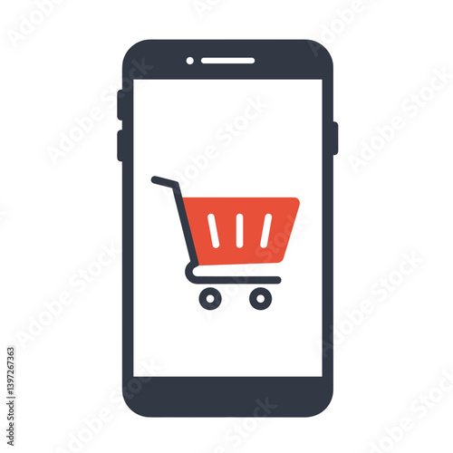 Online shopping cart icon displayed on smartphone screen  