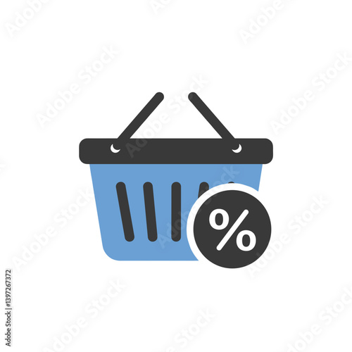 Shopping basket icon with discount percentage symbol  