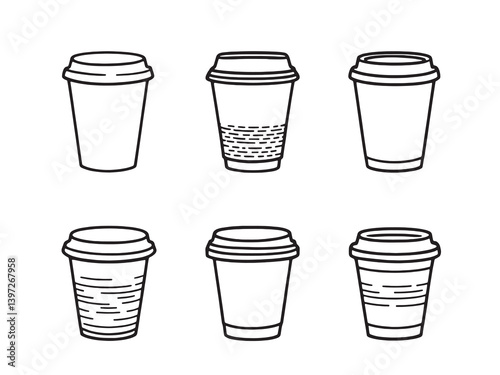 Paper Cup Clear Vision Black Line Art White Background