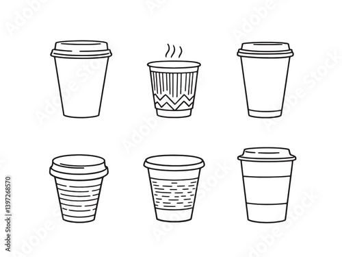 Paper Cup Black Line Art on White Background