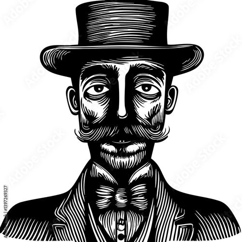 Vintage Gentleman in Top Hat Vector Illustration