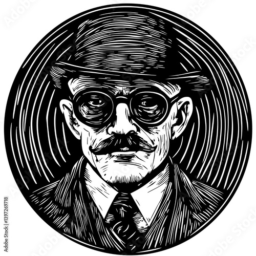 Vintage Gentleman Portrait in Circular Frame