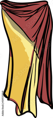 Abstract draped fabric illustration in red and yellow