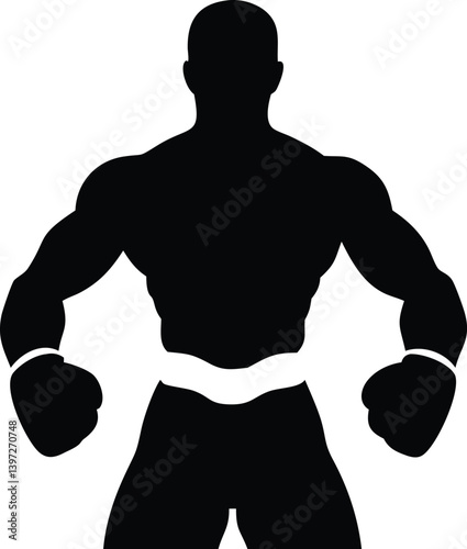Victory Boxer Champion Vector, Muscular Fighter with Gloves Raised in Ring, Boxing Winner Clipart Design