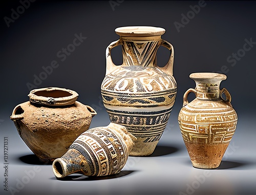 Explore a captivating collection of ancient clay pottery featuring intricate designs and varied shapes Perfect for history enthusiasts and art lovers