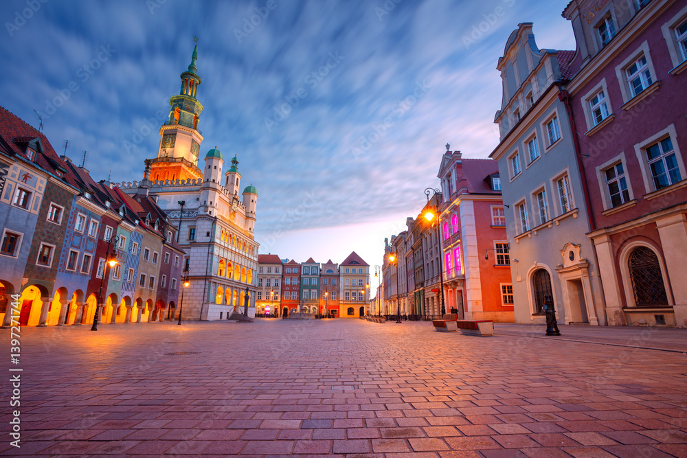 Poznan, Poland. Cityscape image of Old Market Square in Poznan, Poland at beautiful sunrise.