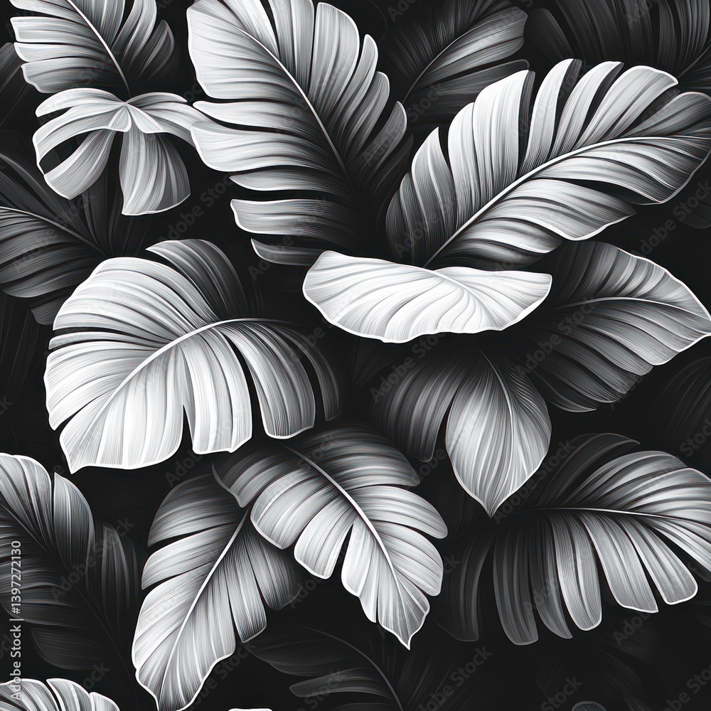 Monochrome Tropical Foliage Abstract Grunge Pattern Monochrome Tropical Foliage Abstract Grunge Pattern