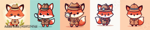 cute and adorable collection of fox vectors wearing detective suits