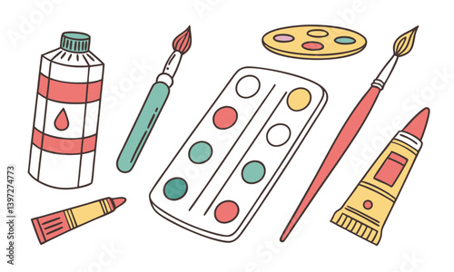 set of brushes and paints