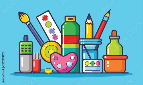 illustration of a brush and paints