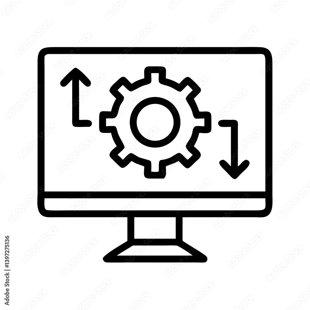Monitor with Gear and Arrows Icon Design Monitor with Gear and Arrows Icon Design