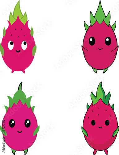 Cute dragon fruit (pitaya) cartoon vector