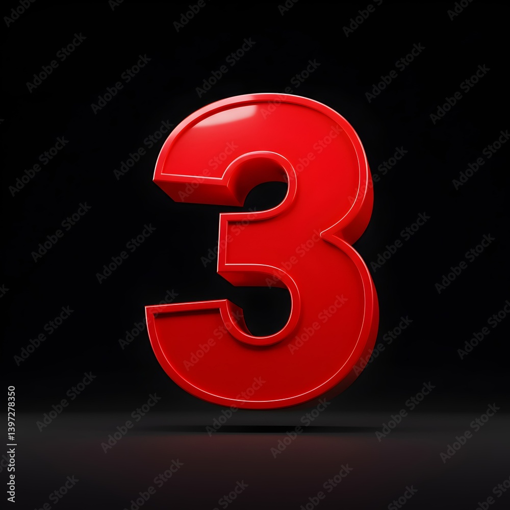 Red Number 3 3D Render Red Number 3 3D Render