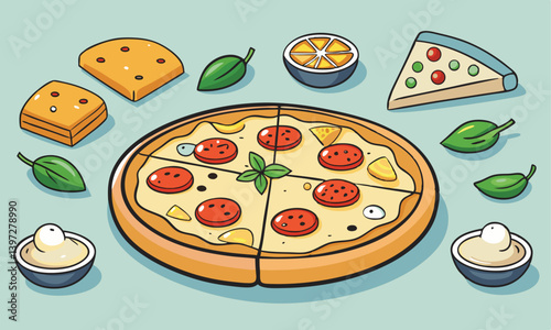 pizza with salami and vegetables