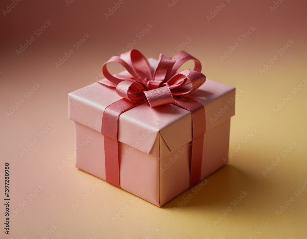 Obraz premium Pink gift present on yellow flat background 