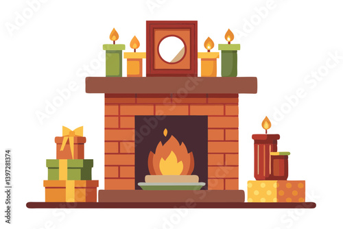 Brick Fireplace Mantel Vector Illustration