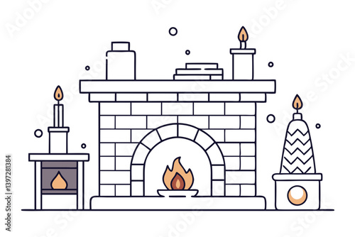 Warm Fireplace Mantel Vector with Details