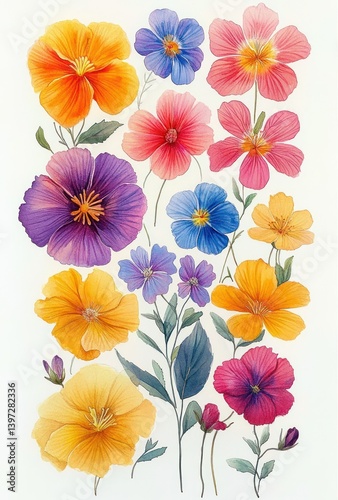 Watercolor Clipart of Vibrant Wildflowers Botanical Illustration for Weddings and Nature Designs
