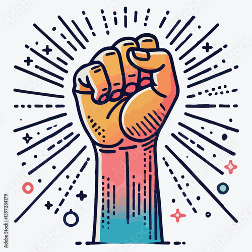 Mother's hand with her fist raised up. Girl Power. Feminism concept. stock illustration