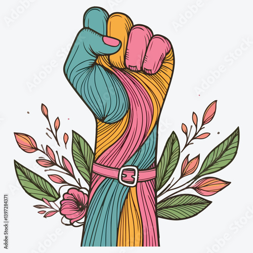 Mother's hand with her fist raised up. Girl Power. Feminism concept. stock illustration