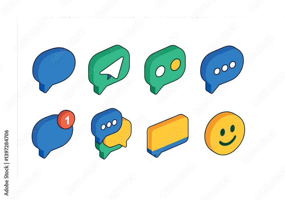 3d isometric messaging and chat icons set for digital communication projects