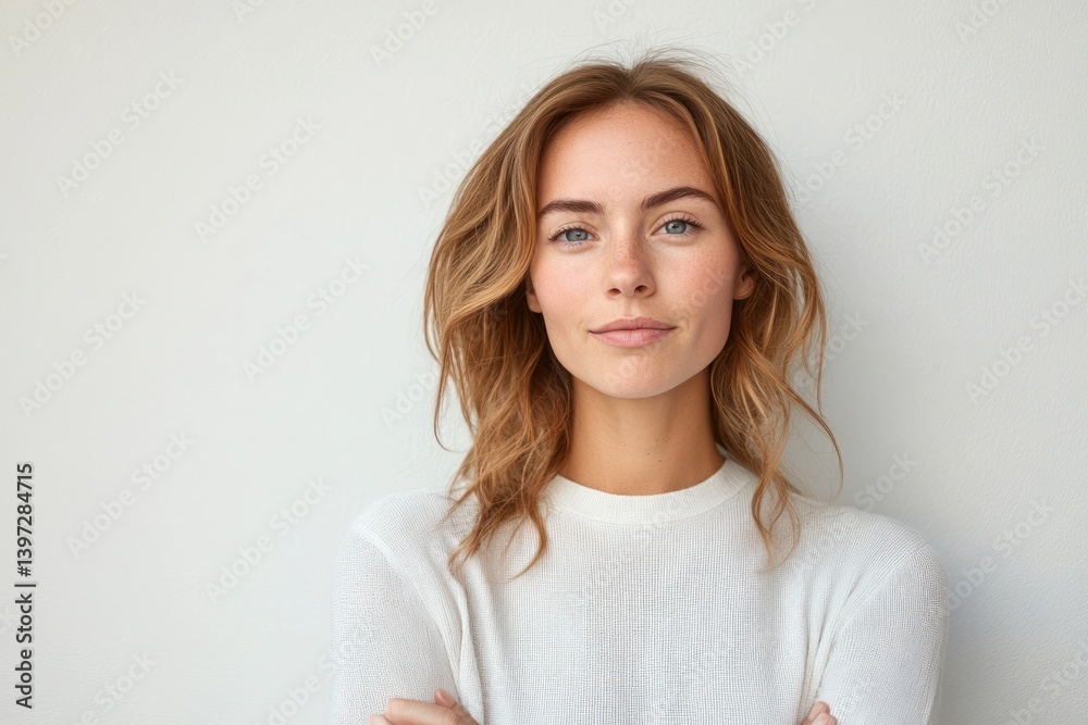 portrait of young woman with curious expression in minimalist style portrait of young woman with curious expression in minimalist style