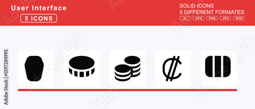 Set of 5 solid user interface icons,coffee, beans, pot, coffin, cross, coin