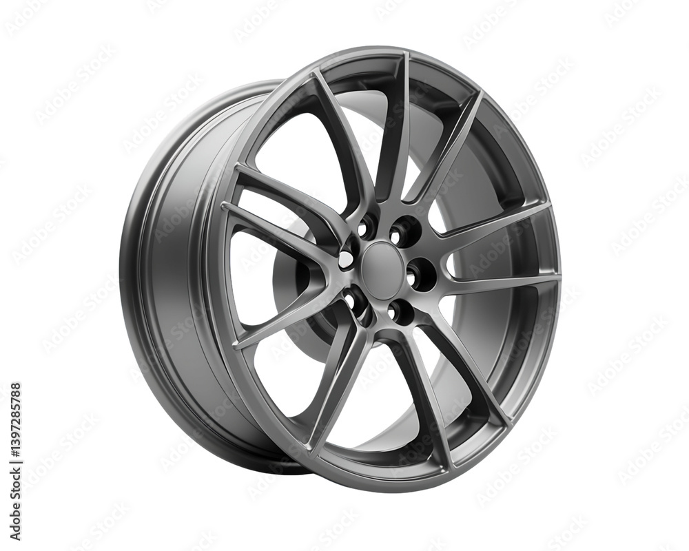 Gray Multi Spoke Alloy Wheel on Transparent Background, PNG Gray Multi Spoke Alloy Wheel on Transparent Background, PNG