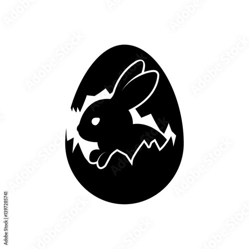 Easter Bunny Hatching from Egg - Vector Silhouette