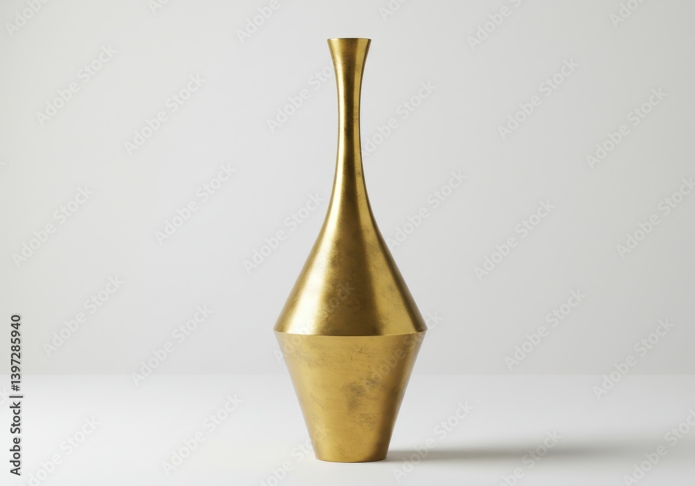 Elegant gold metallic vase with long neck on plain background in simple and minimalist style design Elegant gold metallic vase with long neck on plain background in simple and minimalist style design