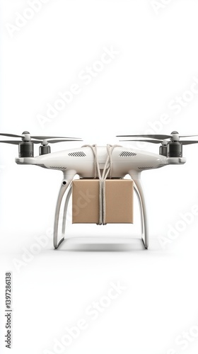 Obraz na płótnie White drone with parcel, minimalistic design. Ideal for advertising, presentations about delivery, technological innovations. w salonie