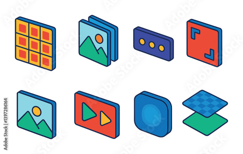 Modern 3d media and interface icons set for digital applications