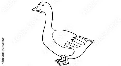 Elegant goose coloring page design highlighting its characteristic long graceful neck and posture detail