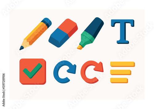 3d editing tools icons set: pencil, eraser, marker, text, checkmark, undo, redo, align