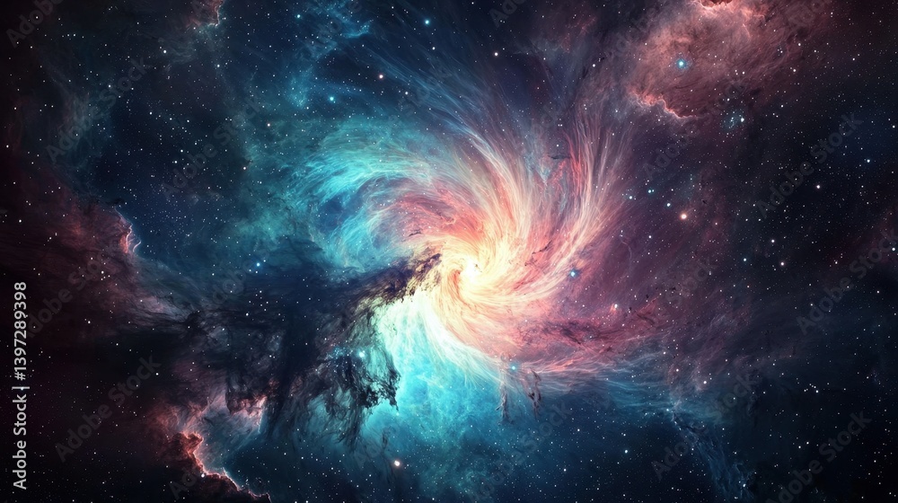 Colorful Cosmic Swirl of Interstellar Nebula and Stars in Space Colorful Cosmic Swirl of Interstellar Nebula and Stars in Space