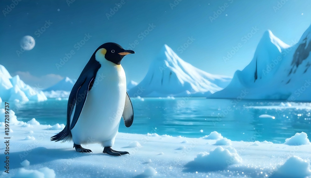 Fototapeta premium Majestic Emperor Penguin in Antarctic AI-Generated Landscape