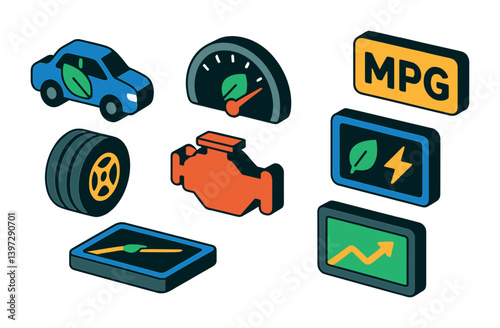 Obraz na płótnie Eco-friendly vehicle performance icons set in isometric 3d style w salonie