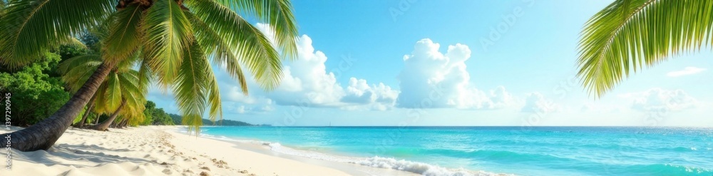 Palm trees sway gently in sea breeze on a tranquil sandy tropical beach , #seabreeze, #idyllicscene, #islandlife Palm trees sway gently in sea breeze on a tranquil sandy tropical beach , #seabreeze, #idyllicscene, #islandlife