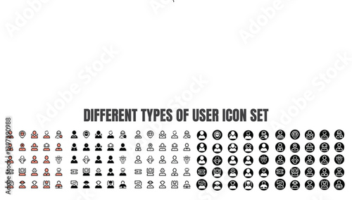 User icon pack or Profile icon pack Black and white Different types of user icon sets