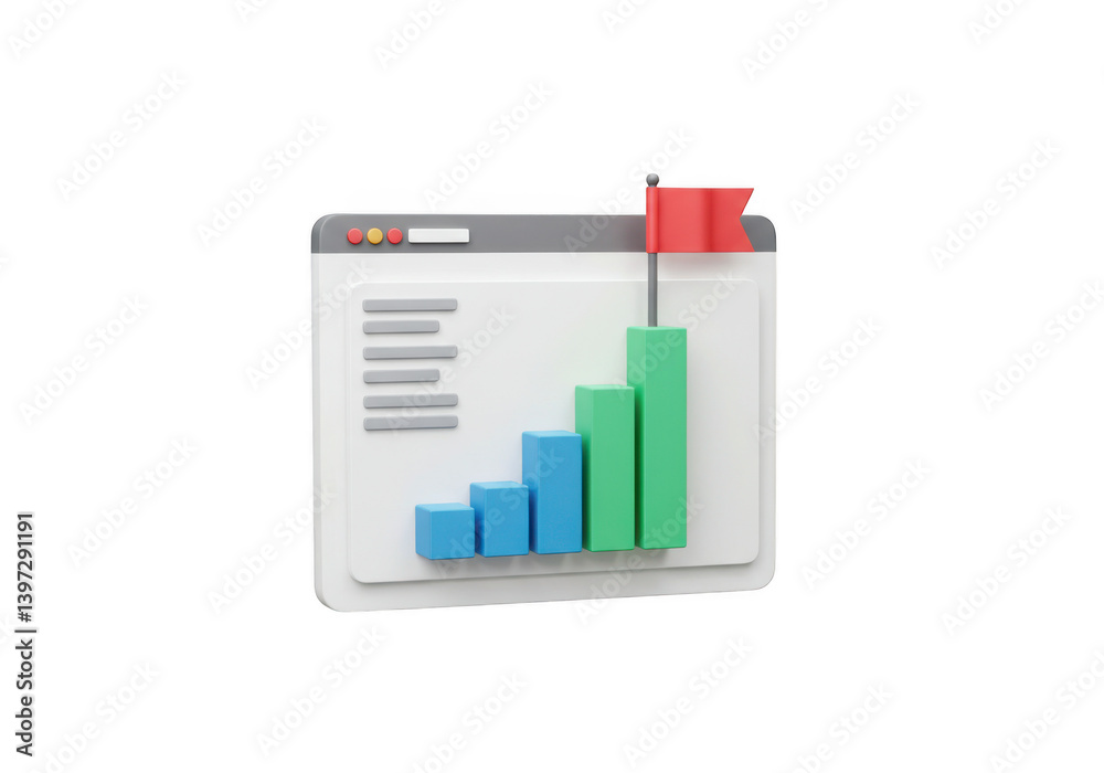 Cartoon rendering showing a rising bar graph with a red flag on top Cartoon rendering showing a rising bar graph with a red flag on top