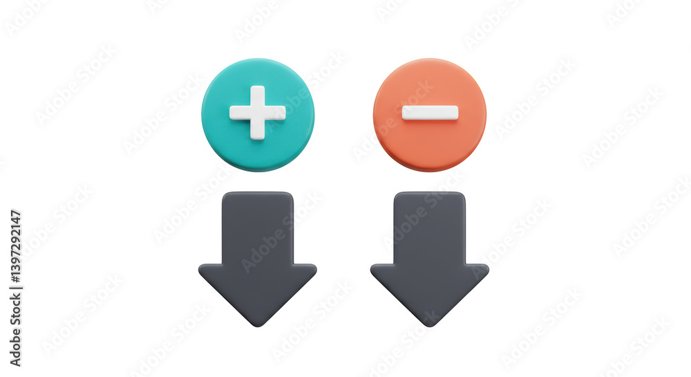 Isolated plus and minus signs 3D render on white background Isolated plus and minus signs 3D render on white background