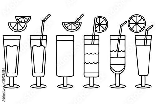 Stylish Tom Collins drink illustrations for branding