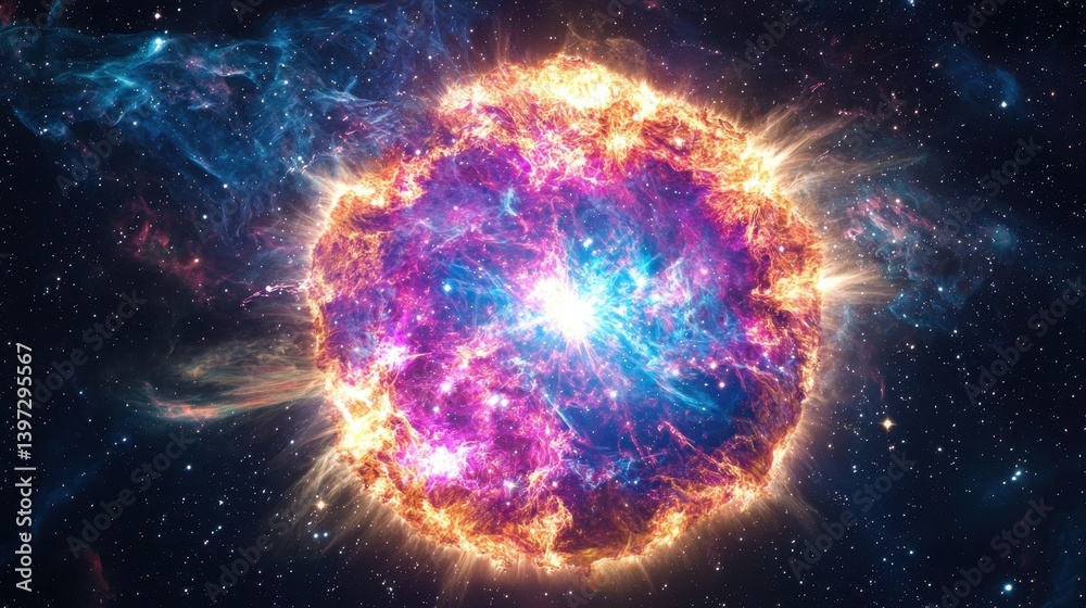 Vibrant Cosmic Explosion in Deep Space with Bright Colors and Light