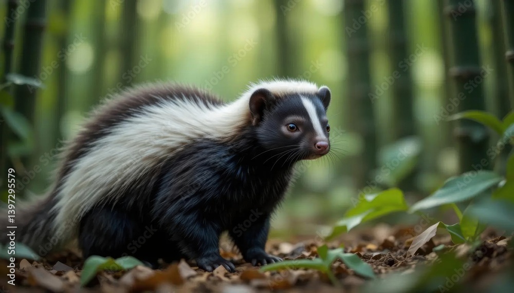 Obraz premium Striped Skunk in Bamboo Forest Undergrowth
